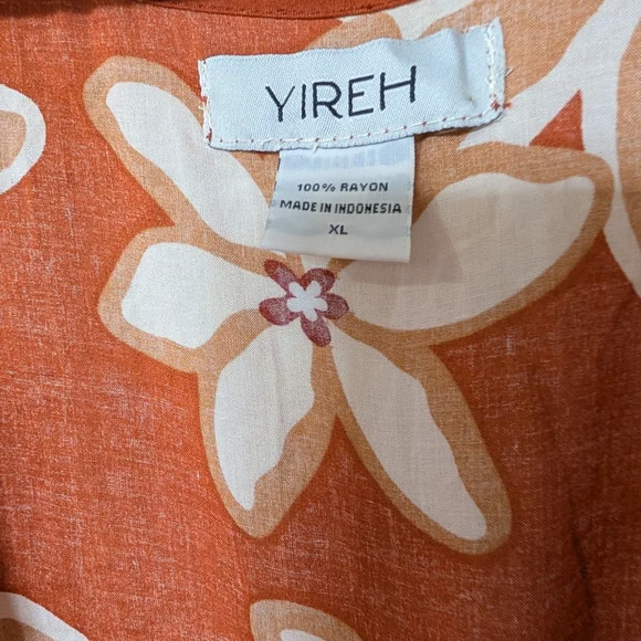 YIREH Floral Long Sleeve Wrap Dress - Orange and Cream - Picture 2 of 4